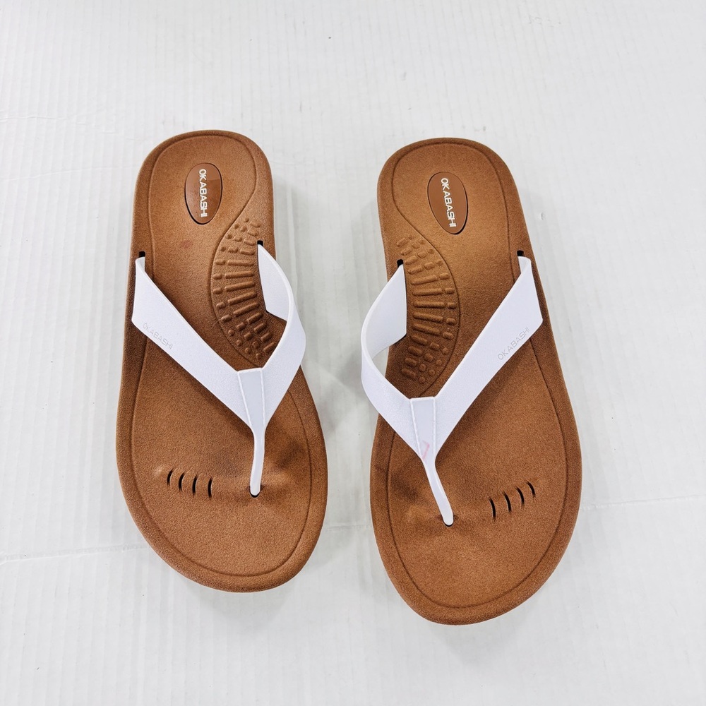 Okabashi Women's Sandals with White Straps and Brown Soles